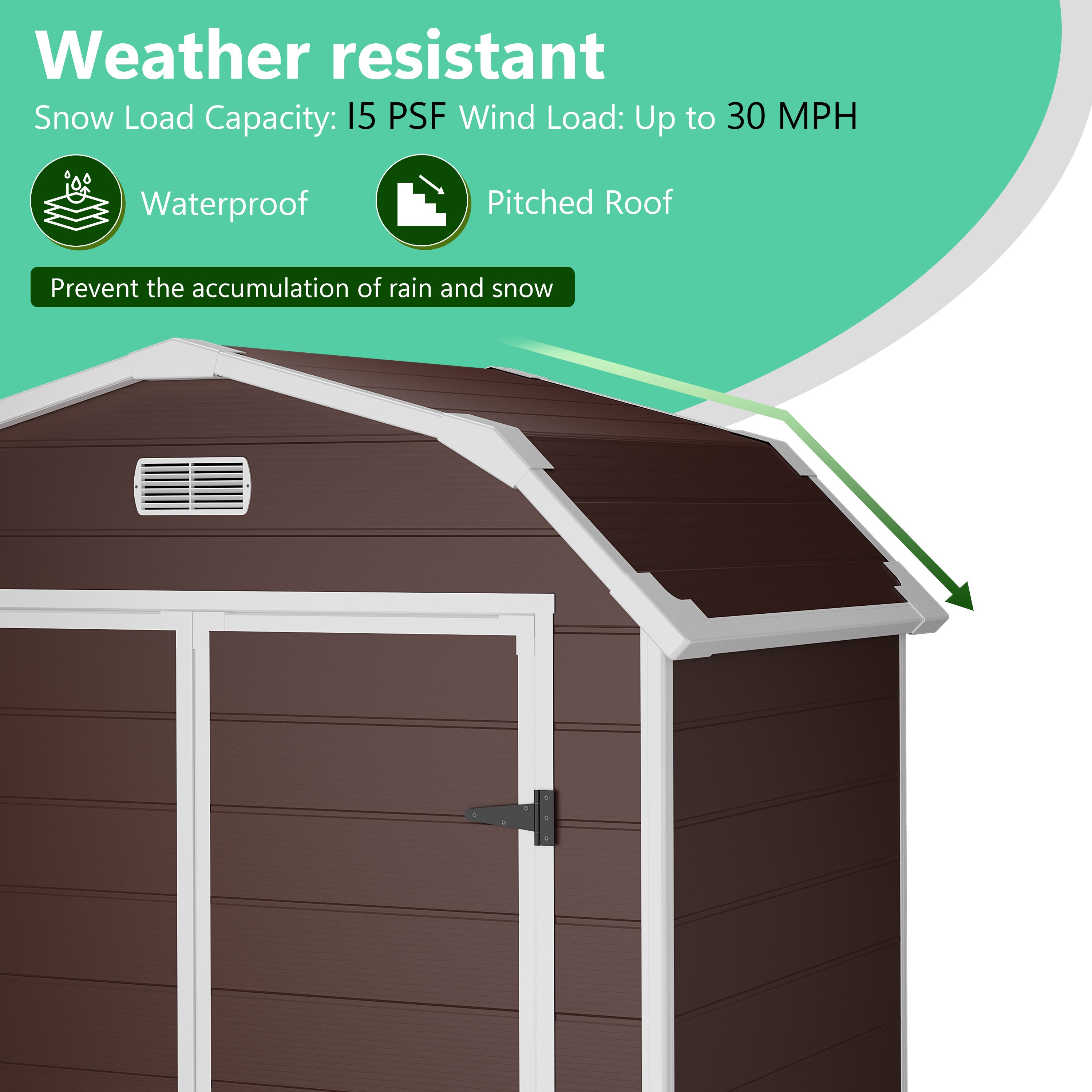 Garvee 6×4.5FT Resin Outdoor Storage Shed, Waterproof Garden Tool Shed with Floor, Window, Vents, Lockable Door & Ramp, UV-Resistant Patio Storage House for Backyard, Brown
