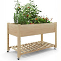 Garvee Mobile Raised Garden Bed, 48 x 24 x 32 in Cedar Elevated Planter Box with 220 lbs Capacity, Lockable Wheels, Storage Shelf & Protective Liner for Patio, Balcony & Herbs