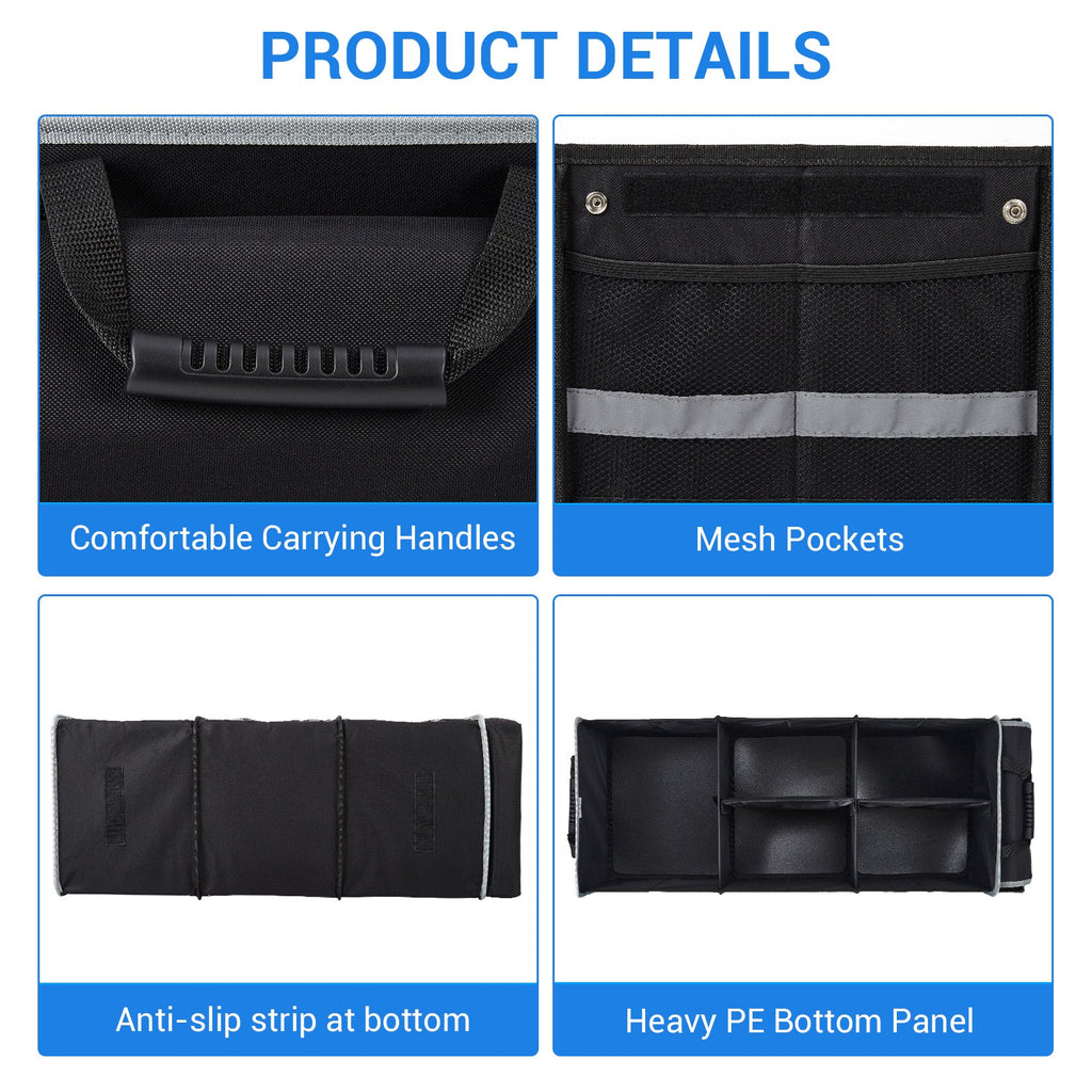 Garvee Collapsible Car Trunk Storage Bag with Ice Pack, 35.4x13.8x11.8 inch Large Capacity – Waterproof Oxford Cloth, 3D Partition, Non-Slip, Shoe & Wet Clothes Compartment, Black