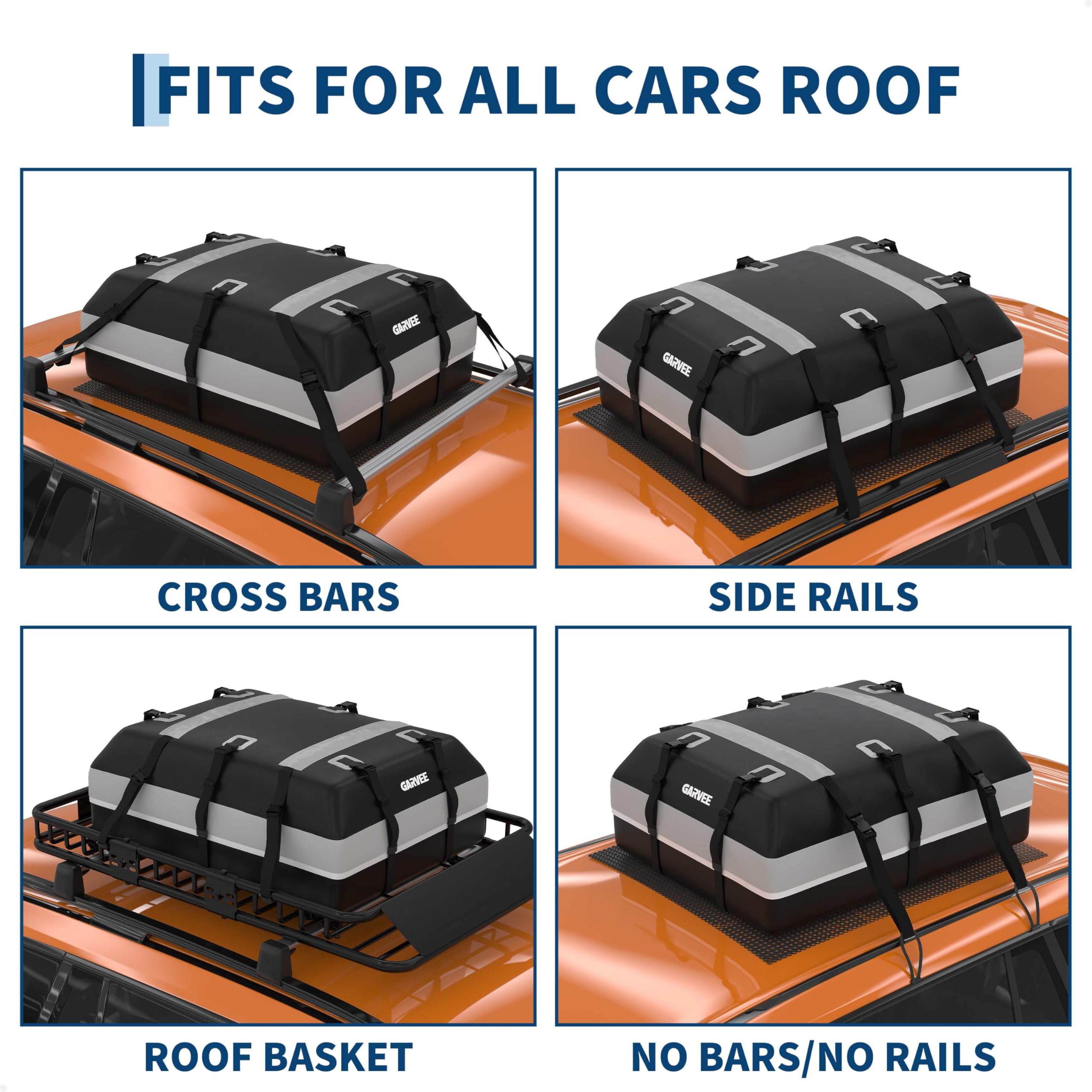 Garvee Waterproof Car Rooftop Cargo Carrier Bag 21 Cubic Feet – Heavy-Duty Soft Shell Roof Luggage Storage for All Vehicles – Includes Password Lock, 6 Door Hooks, 2 Ratchet Straps, Anti-Slip Mat – Size 132x100x45cm – Color: 21CUFT, Mat: 130x100cm,