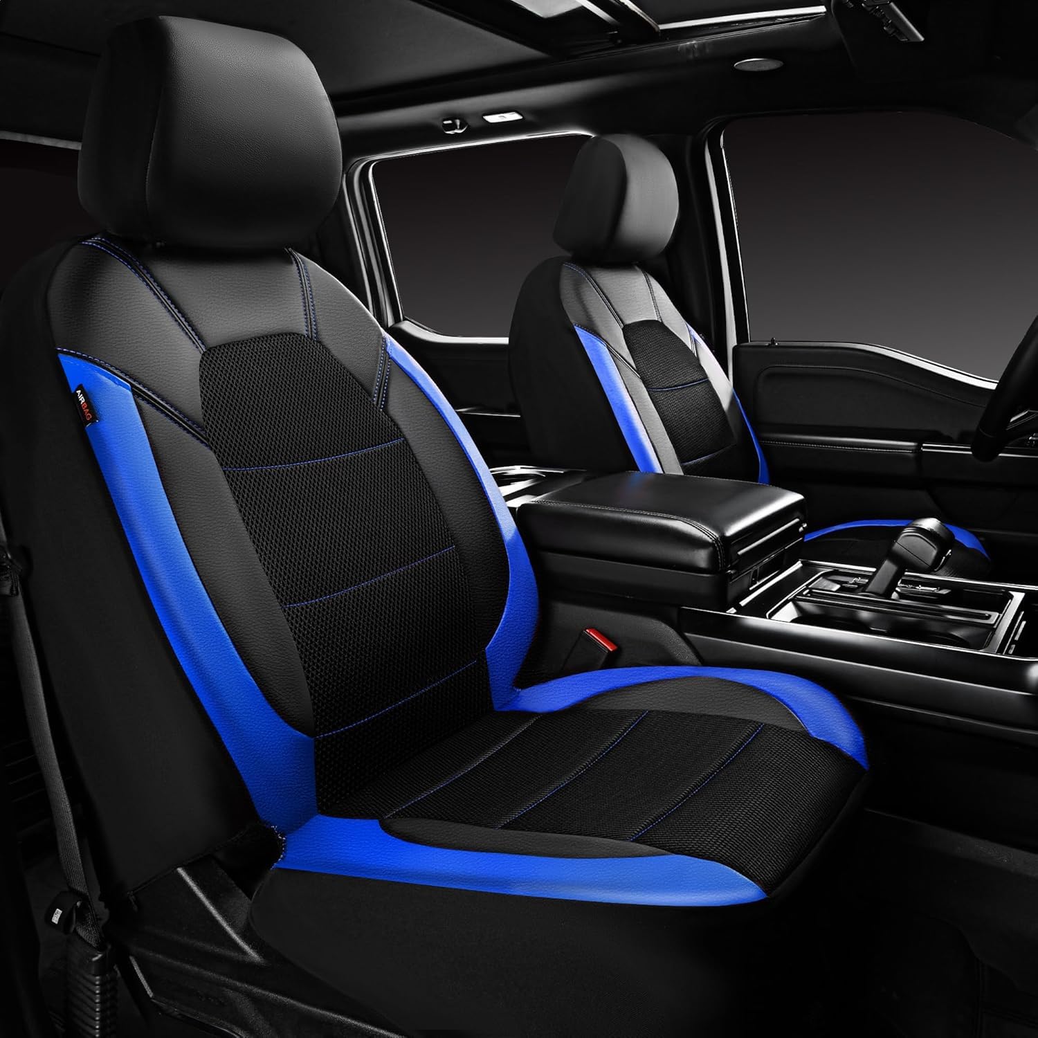 Garvee Global 9-Piece PU Leather Car Seat Cover Set – Full Coverage, Waterproof, Breathable, Non-Slip, Safety Cushion Compatible, Easy Installation – Fits Auto, Ford, Audi, Toyota, Motorhomes, Includes Headrest Covers – Blue