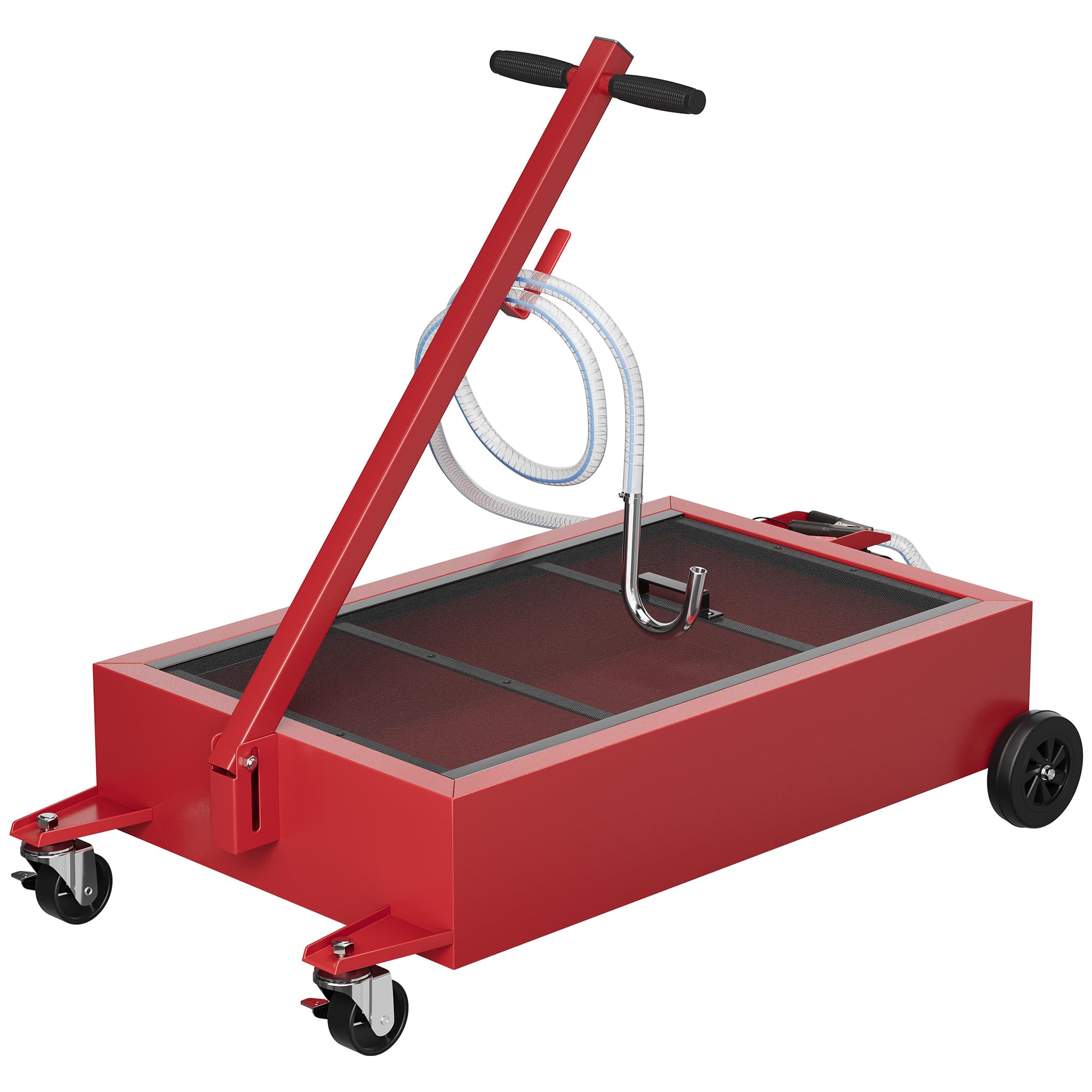 Garvee 15-Gallon Low-Profile Oil Pan with Lockable Wheels, Electric 12V Pump, Rust-Resistant Carbon Steel, 8 GPM Flow, 2m Hose, for Cars & ATVs, Red
