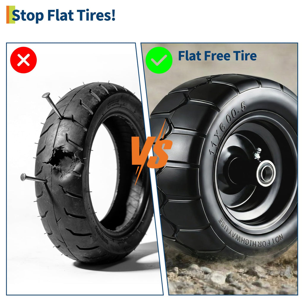 Garvee 2 Pack 11x6.00-5 Flat Free Lawn Mower Tire and Wheel, 353 lbs Load, Polyurethane, Puncture-Proof, 3/4" & 5/8" Bushings, Push Mowers & Garden Carts