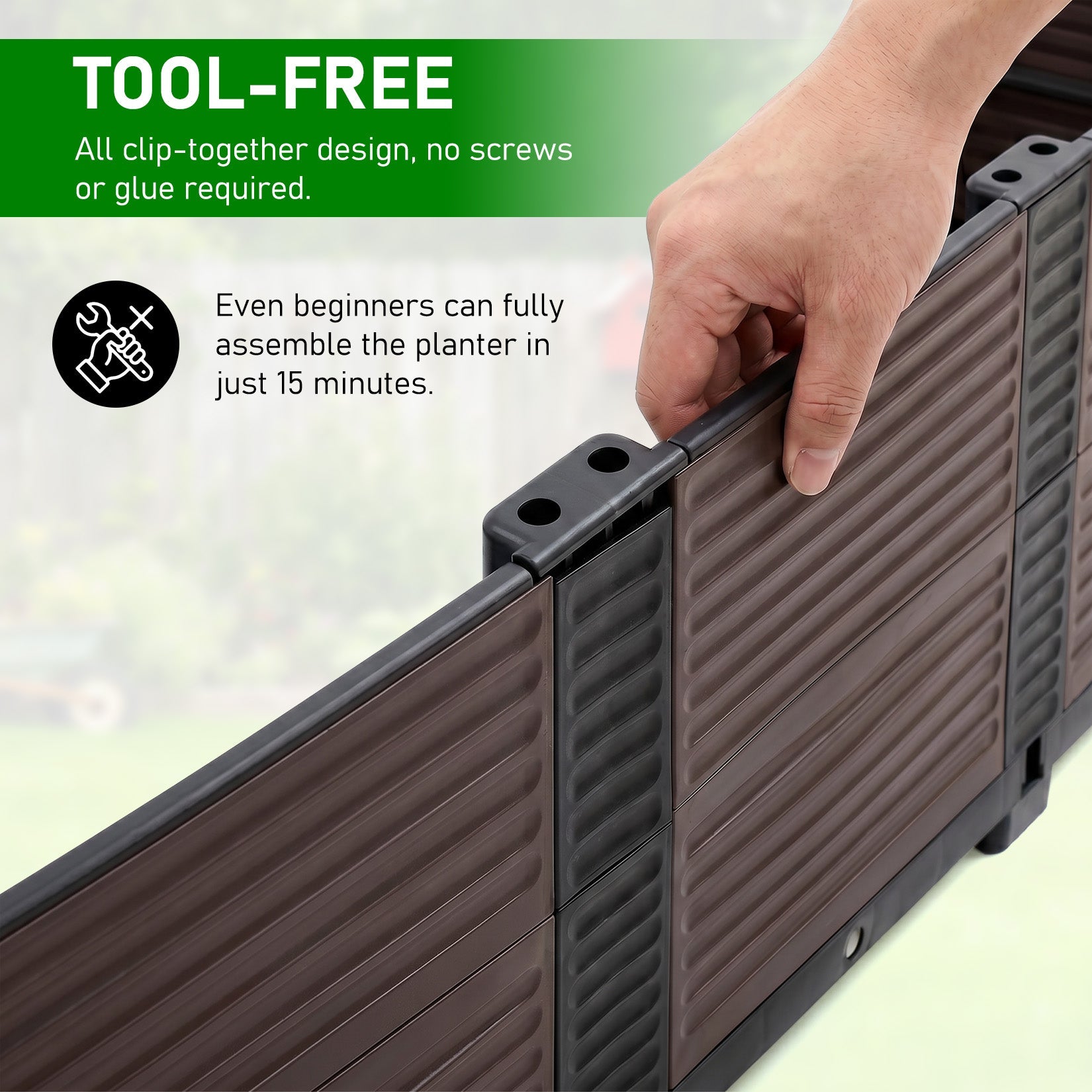 Garvee Modular Raised Garden Bed for Patio and Balcony, 5-Unit PP Self-Watering Planter with Legs and Drainage Plugs, Black and Brown