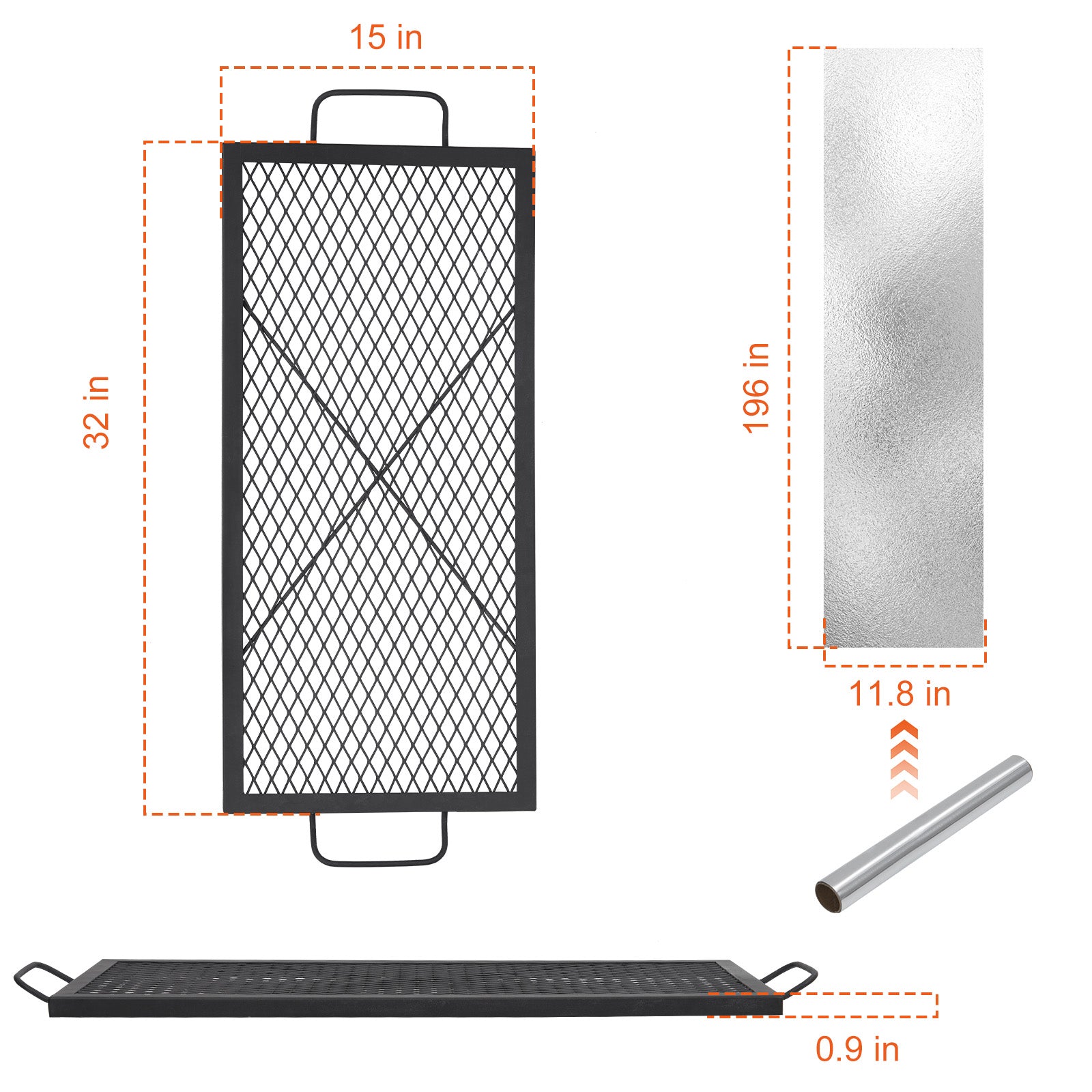 Garvee 32" x 15" Rectangular Fire Pit Grill Grate - Heavy Duty Steel Campfire Cooking Grid with Handles, X-Marks Mesh for Even Heat, Portable BBQ Grate for Outdoor Fire Pit, Park & Camping