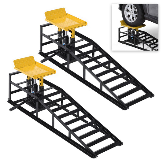 Garvee Heavy Duty Hydraulic Car Ramps 2-Pack – 11,000 lbs Capacity – Adjustable Low Profile Lift 11.6"-16.2" – Steel Construction – Non-Slip Surface – For Oil Changes, Brakes, Garage Repair – Black Shelf + Yellow Tablet