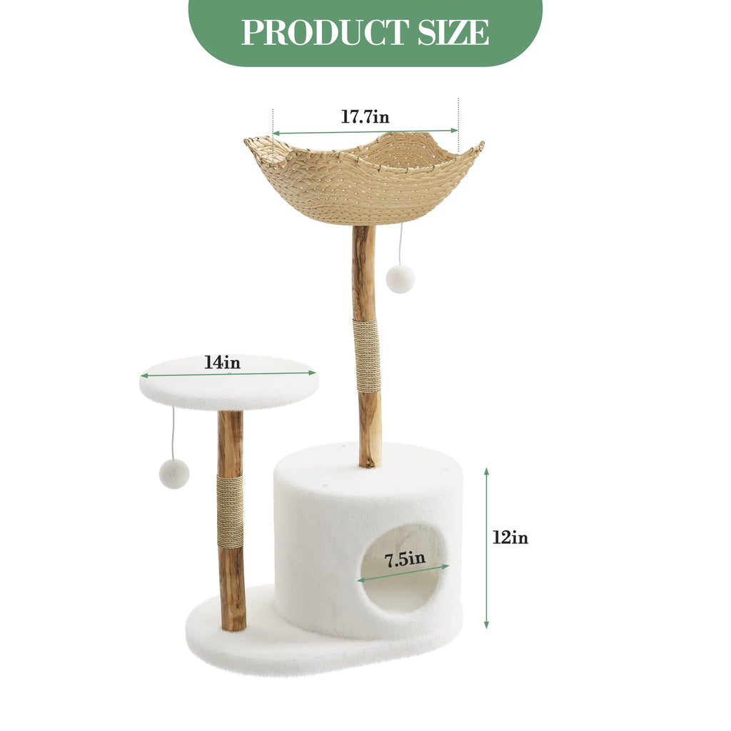 Garvee 46" Modern Cat Tree for Large Cats, Wood Cat Tree Tower with Scratching Posts, Luxury Cat Condo with Scratching Posts and Flower Platforms, Indoor Furniture for Cat Lover Gifts