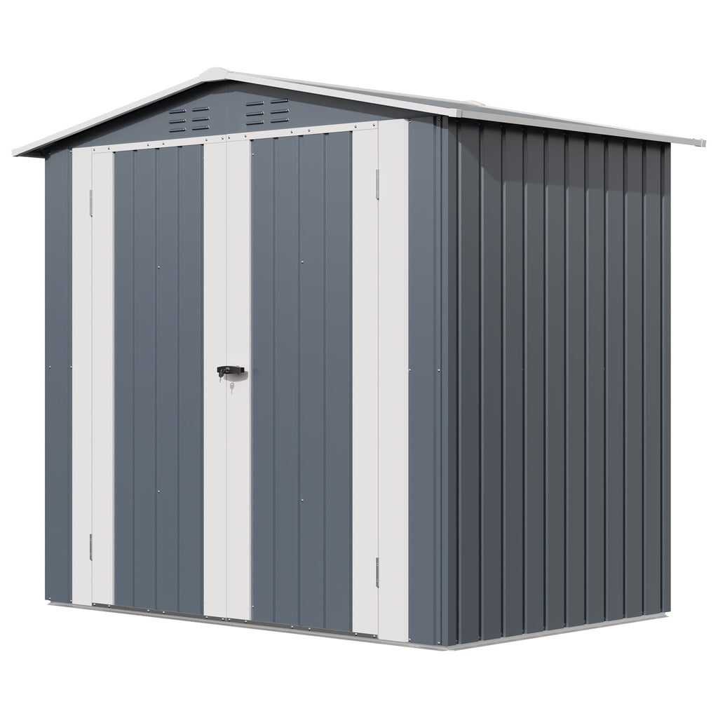 Garvee Weather-Resistant Metal Outdoor Storage Outdoor Storage 6x4 FT – Lockable Double Doors, Vents, Secure Garden Tool Outdoor Storage – Ideal for Lawn Equipment, Patio, Backyard, Yard, Bike – Color: Gray