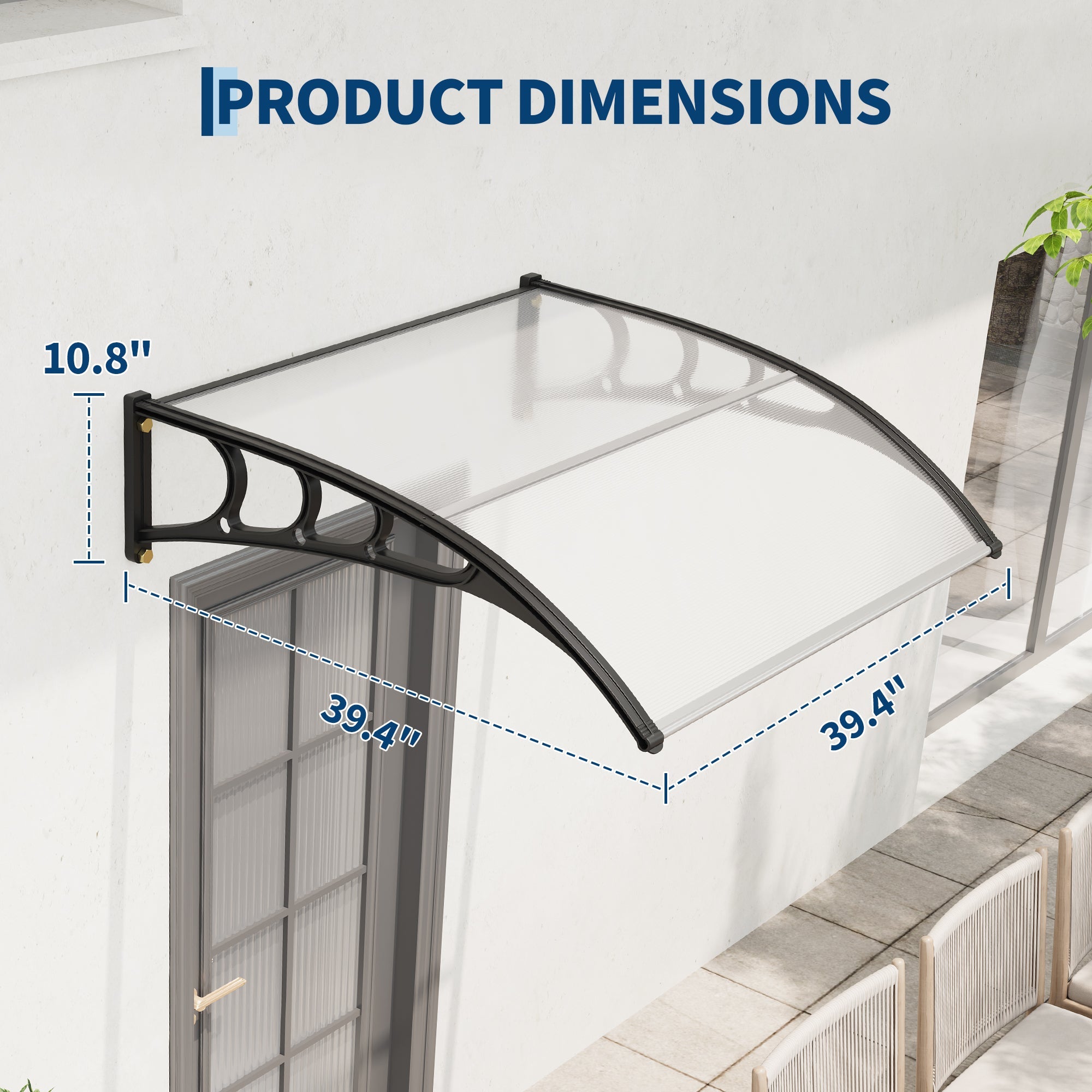 Garvee 40" x 40" Polycarbonate Door & Window Awning Canopy, Weather-Resistant Outdoor Cover with Plastic Steel Brackets, UV/Rain/Snow Protection, Transparent