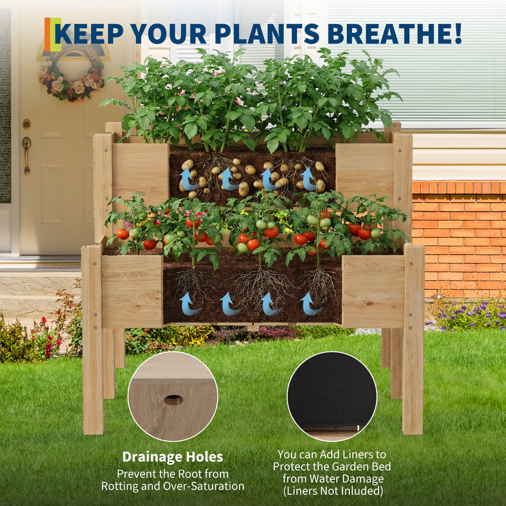 Garvee Two-Tier Wooden Raised Garden Bed with Legs, 34" x 34" x 29" Elevated Planter Box - 8 Drainage Holes - 352 lbs Capacity - Open Base Tall Outdoor Planter for Vegetables, Herbs, Flowers, Patio, Balcony, Backyard - Yellow