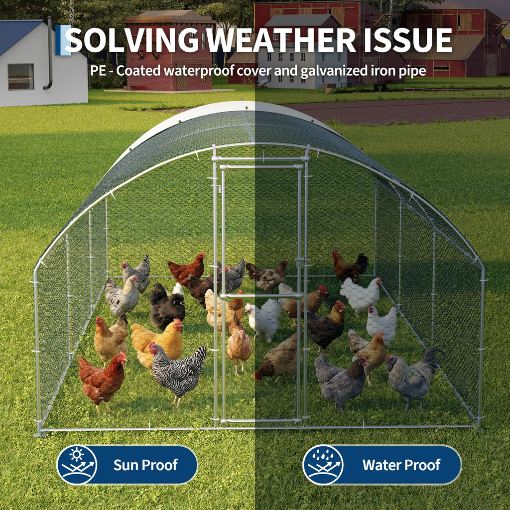 Garvee Large Metal Chicken Coop, 19.3 x 9.7 x 6.4 ft Walk-In Poultry Cage Run with Anti-UV Waterproof Cover, Heavy Duty Galvanized Enclosure for 20-30 Chickens, Ducks, Rabbits, Outdoor Pen (19.26' L x 9.73' W x 6.44' H)