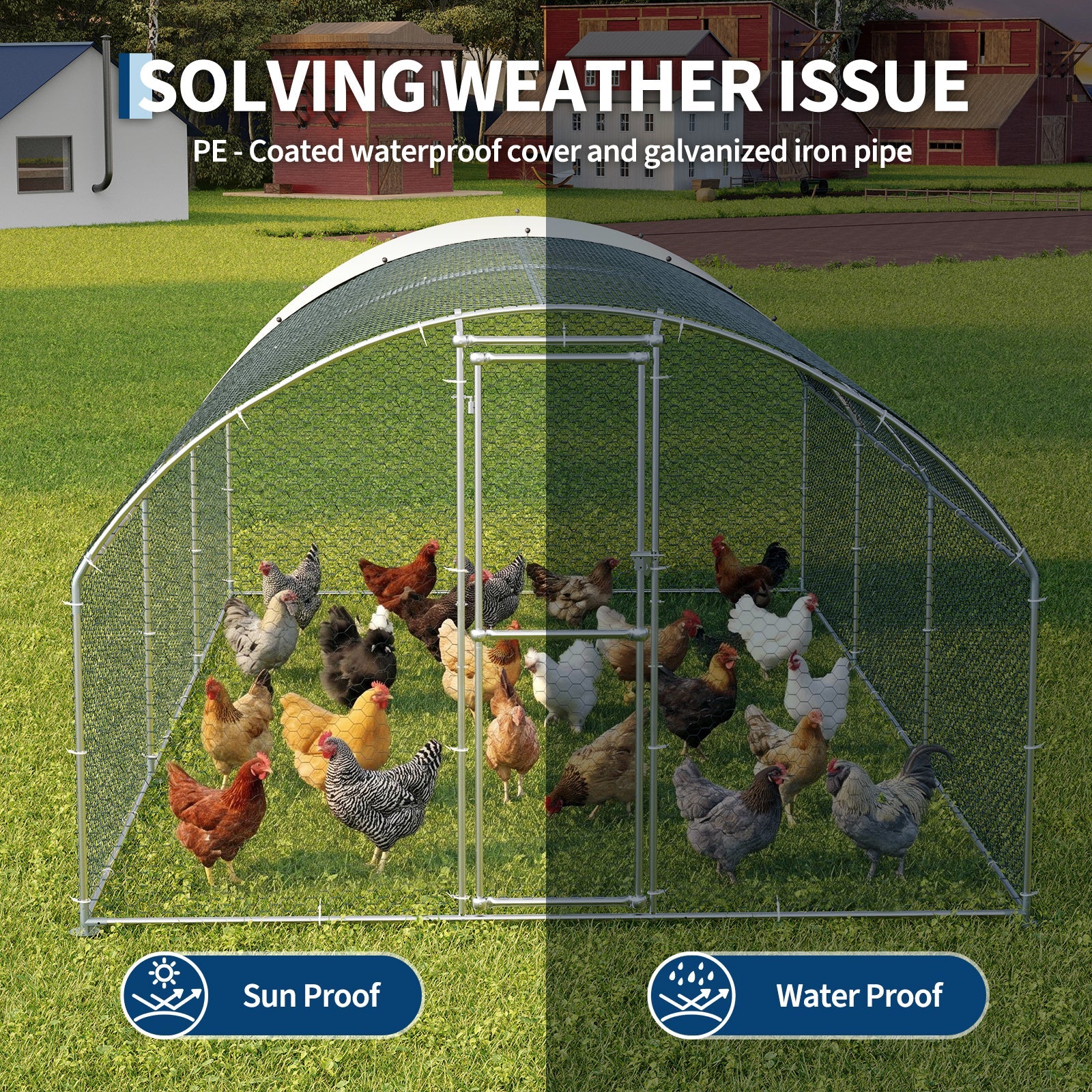 Garvee Large Metal Chicken Coop, 19.3 x 9.7 x 6.4 ft Walk-In Poultry Cage Run with Anti-UV Waterproof Cover, Heavy Duty Galvanized Enclosure for 20-30 Chickens, Ducks, Rabbits, Outdoor Pen (19.26' L x 9.73' W x 6.44' H)