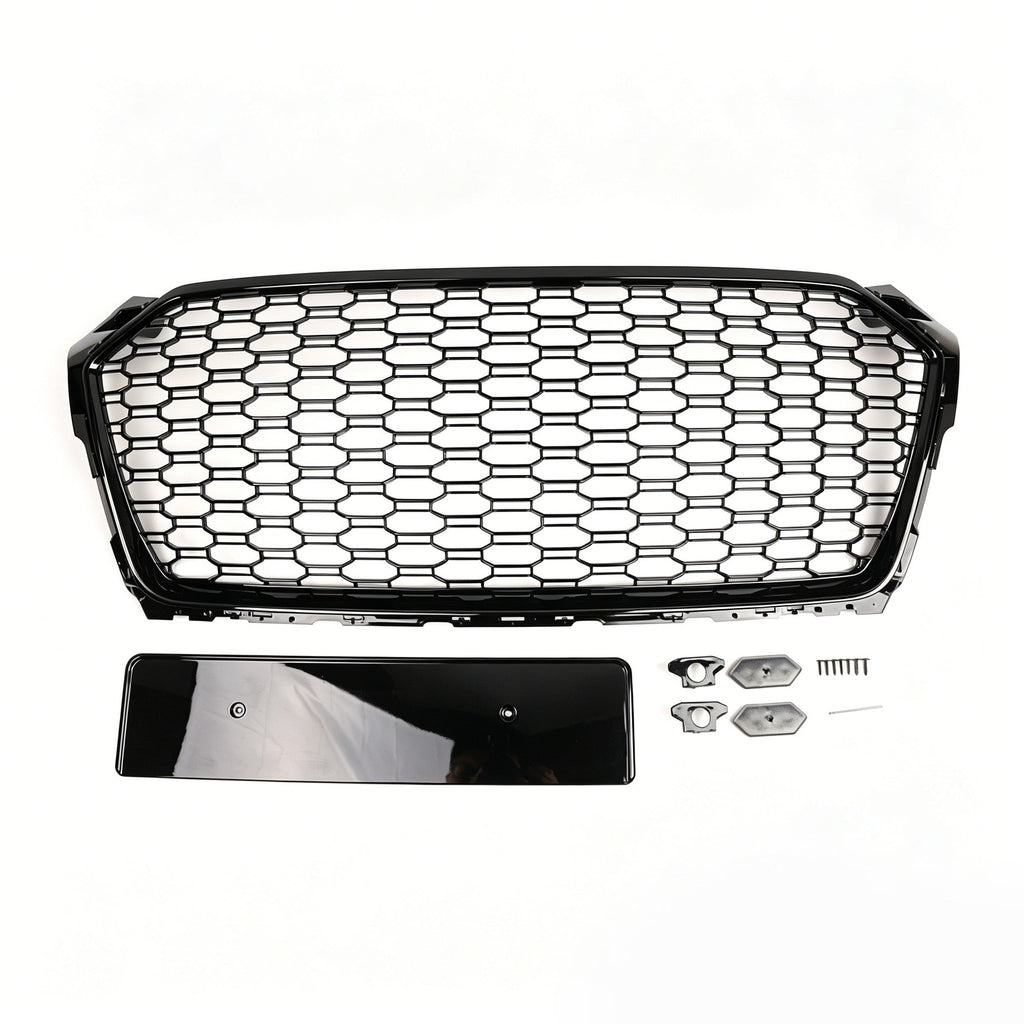 Garvee Sport Style Honeycomb Front Grille for Audi A5 2017-2019 – Gloss Black ABS – Direct Fit Without Emblem – Aggressive Look – Fits European Version – Color: Gloss Black