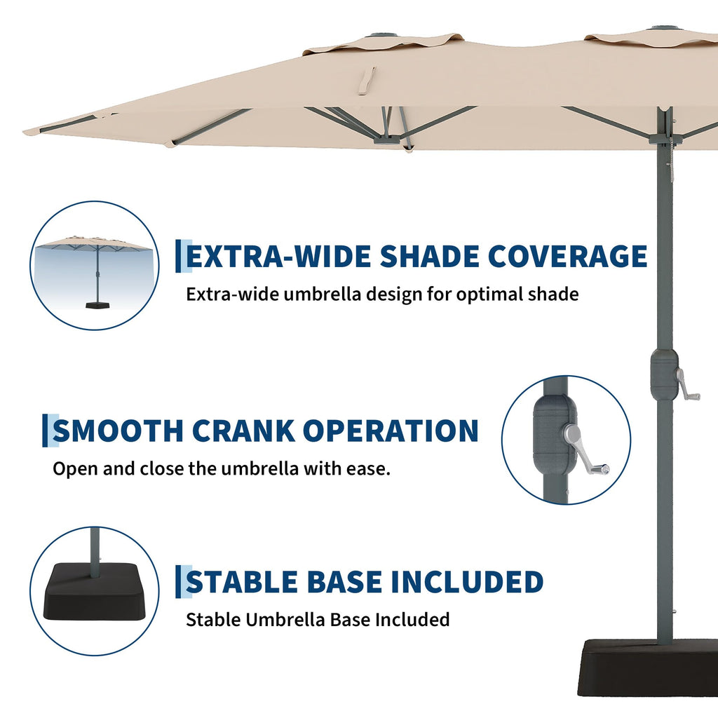 Garvee 9' × 15' Extra Wide Patio Umbrella, 12-Rib Iron Frame, Oxford Canopy, Khaki