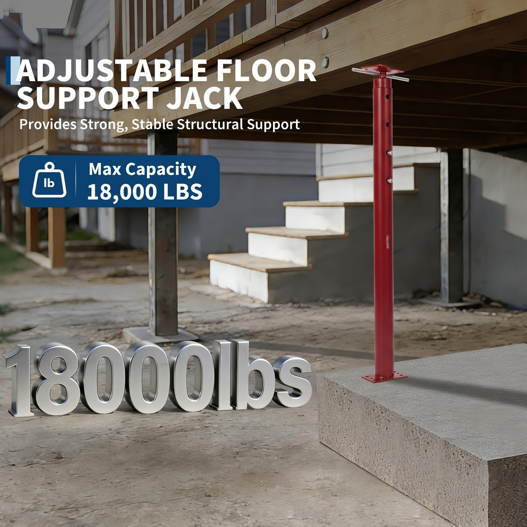 Garvee Adjustable Heavy Duty Jack Posts, 2 Pack, 53-93in Height, 18,000 lbs Capacity – Steel Support for Leveling, Lifting, and Supporting Joist Beams, Permanent Construction Use – Red, 53-93in