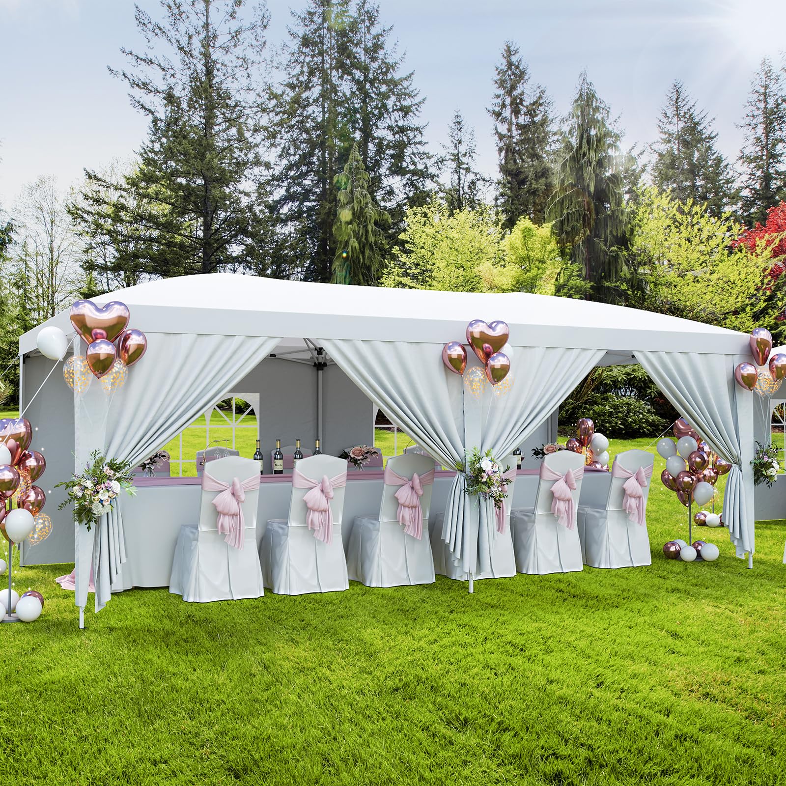 Garvee 10x20 ft Commercial Pop Up Canopy Tent, 200 Sq Ft Heavy Duty Steel Frame Outdoor Shelter with 6 Removable Sidewalls, UPF 50+ Waterproof Cover, White