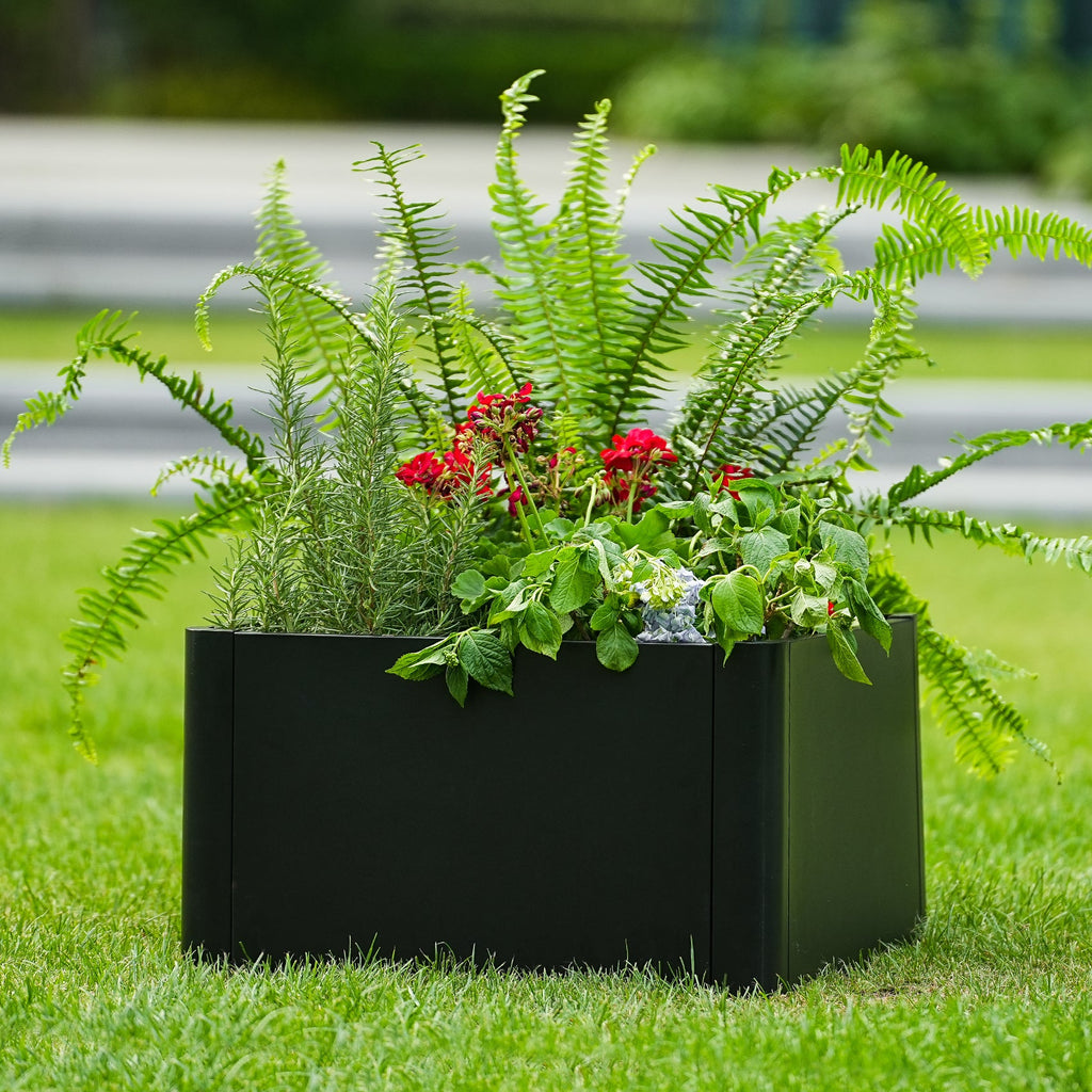 Garvee 20.5" × 20.5" × 11.8" Heavy Duty Square Steel Raised Garden Bed Planter Box – Modern Black, With Base & Drainage Holes, Tool-Complimentary Assembly, For Patio, Balcony, Commercial or Residential Use, With Bottom
