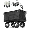Garvee 800LBS Heavy Duty Steel Garden Cart Wagon with 10" Pneumatic Tires, Removable Mesh Sides, 180° Rotating Handle & Waterproof Bag, Utility Yard Trailer for Lawn, Garden & Farm, Black