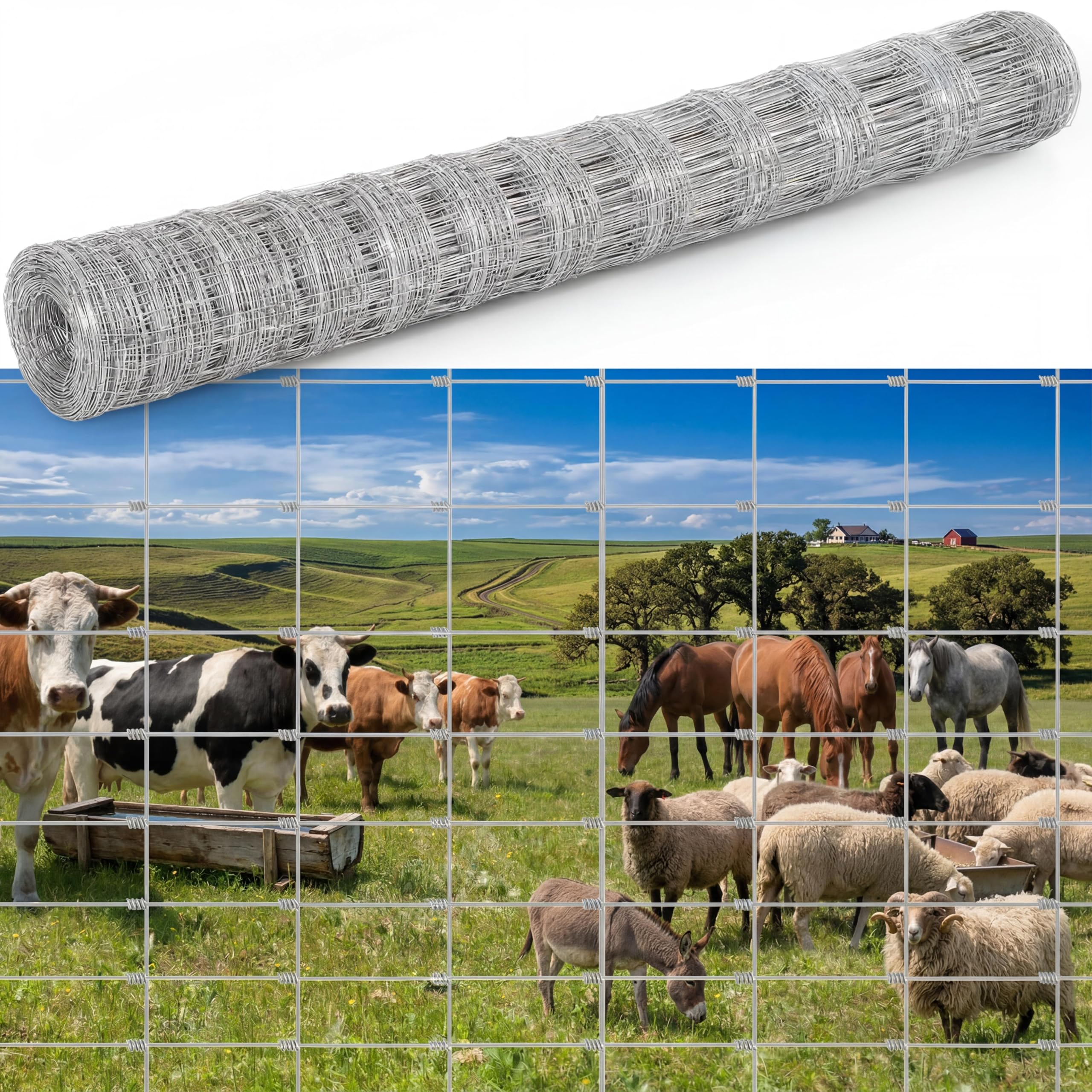 Garvee Heavy Duty 12 Gauge Livestock Fence, 6' × 295' Galvanized Field Fencing for Cattle and Goats