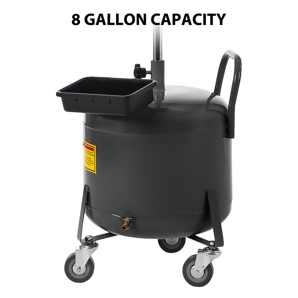Garvee 20 Gallon Oil Drain Tank Portable Air Operated Drainer Adjustable Funnel Height Steel with Wheels Toolbox for Auto Repair Shops, Black