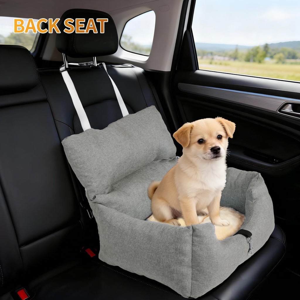 Garvee Dog Booster Car Seat Bed for Small Dogs Up to 18 LB, Portable Elevated Puppy Travel Car Seat with Tether & Reversible Cushion for Front and Back Use, Grey