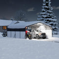 Garvee 20x20 FT Heavy Duty Metal Carport, 400 Sq. Ft. Galvanized Steel Roof Shelter with Solar LED Lamp & Removable White PE Sidewalls for 2 Cars, Boats & Trucks, Dark Gray
