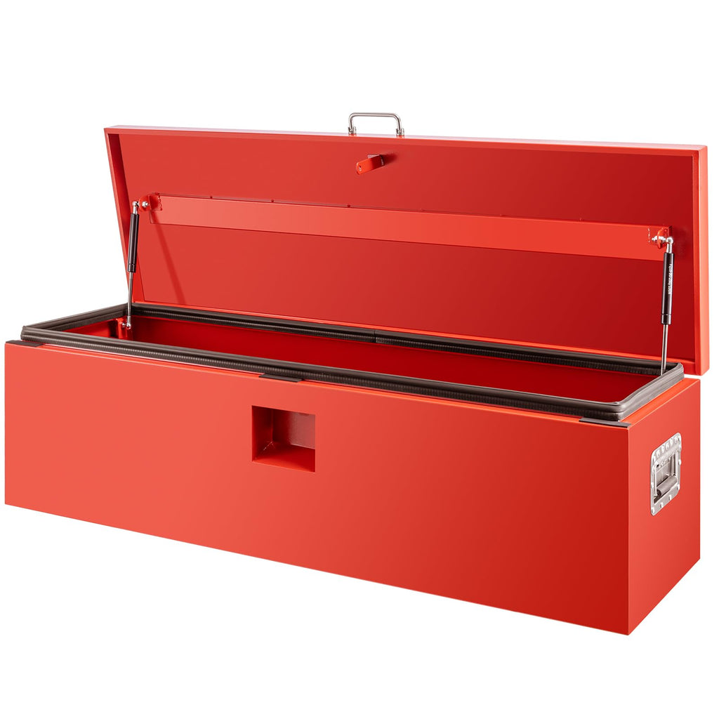 Garvee 24"X16"X14" Heavy Duty Lockable Steel Truck Bed Toolbox – Dual Lids, Gas Struts, Weatherproof Powder-Coated, Front & Side Handles, Secure for Pickup, RV, Trailer, Red