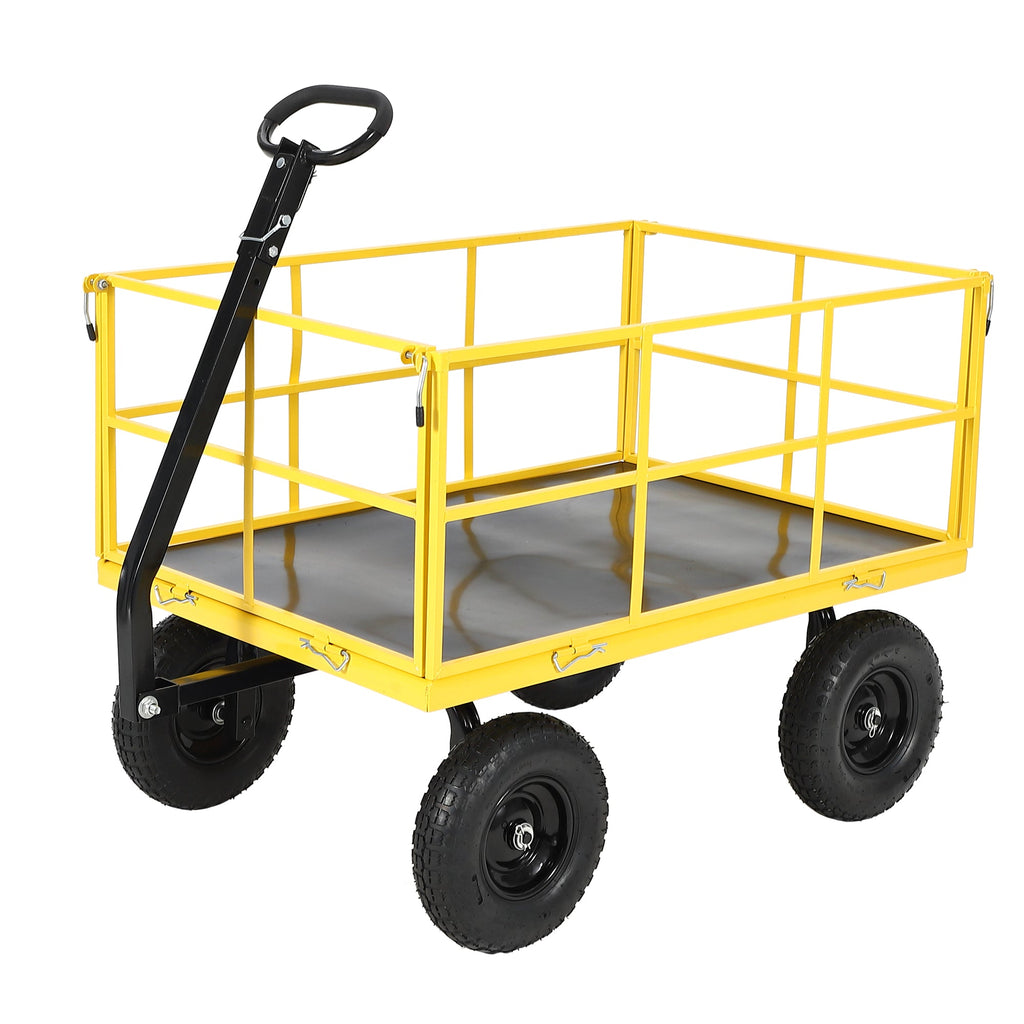 Garvee Heavy Duty 1500 lbs Steel Garden Cart – 3-in-1 Outdoor Utility Wagon with Removable Mesh Sides, 13" All-Terrain Wheels, 180° Rotating Handle – Lawn, Soil, Tool & Plant Carrier – 13-inch wheels, black hubs + yellow frame + black handlebars