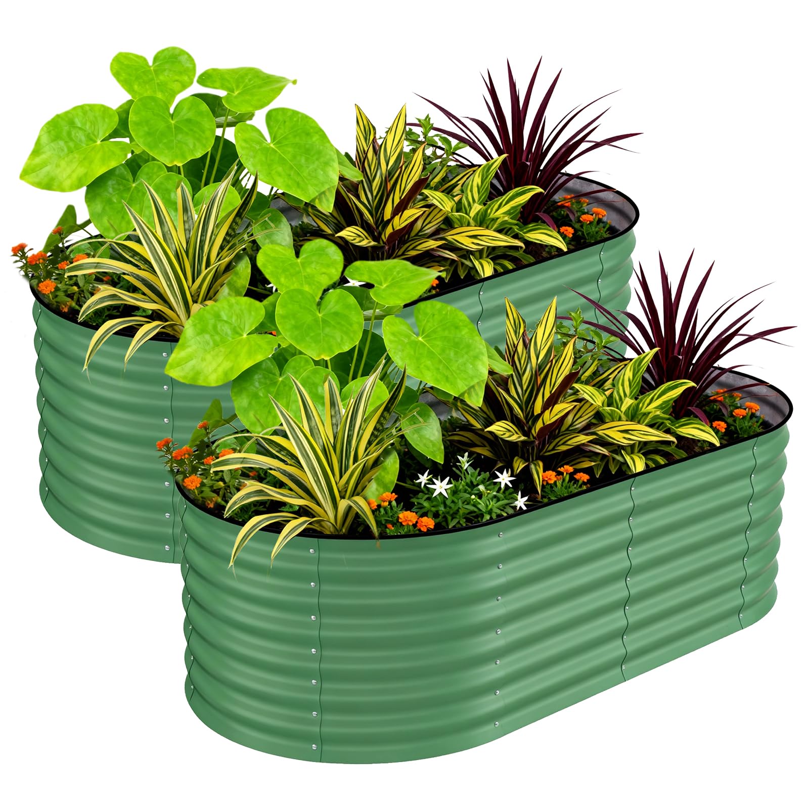 Garvee 2 Pack 6' X 3' X2' Rust-Resistant Galvanized Steel Raised Garden Beds – Durable Outdoor Planter Boxes, Ergonomic, Easy Assembly, for Vegetables, Flowers & Herbs – Green, Upgraded with Anti-Cutting Strips