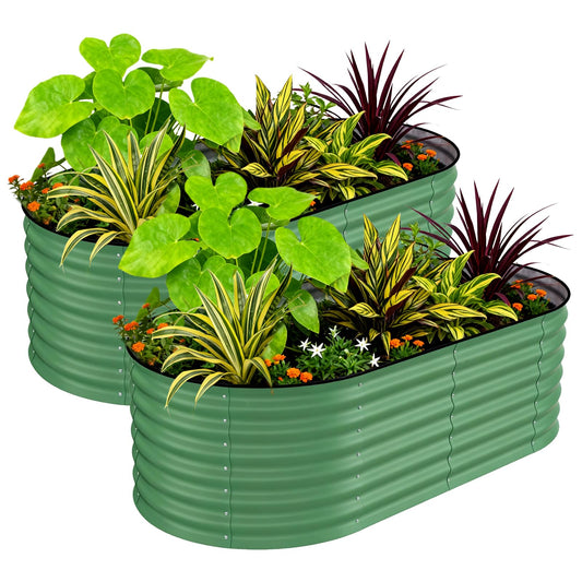 Garvee 2 Pack 6' X 3' X2' Rust-Resistant Galvanized Steel Raised Garden Beds – Durable Outdoor Planter Boxes, Ergonomic, Easy Assembly, for Vegetables, Flowers & Herbs – Green, Upgraded with Anti-Cutting Strips