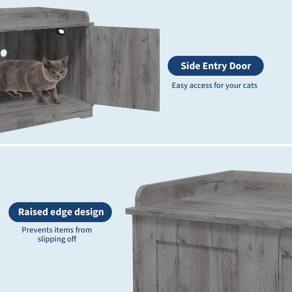 Garvee 31.5" Cat Litter Box Enclosure Furniture with Barn Door & Display Shelf, Wooden Hidden Litter Box Cover, Dog-Proof Design for Multiple Cats, Smooth Surface & Quick Clean-Up, Gray