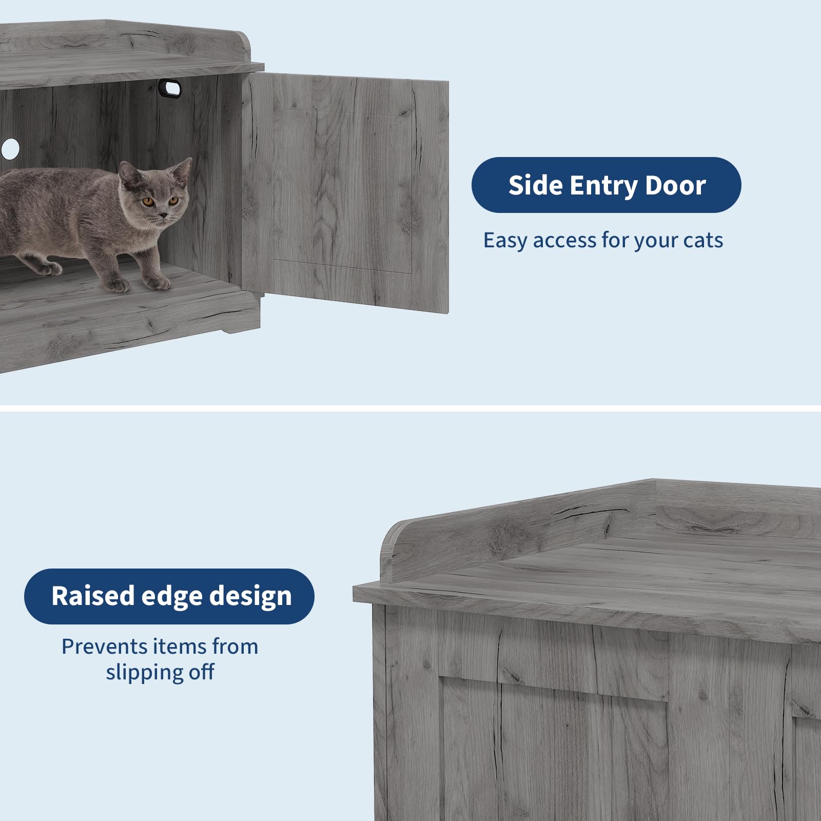 Garvee 31.5" Cat Litter Box Enclosure Furniture with Barn Door & Display Shelf, Wooden Hidden Litter Box Cover, Dog-Proof Design for Multiple Cats, Smooth Surface & Quick Clean-Up, Gray