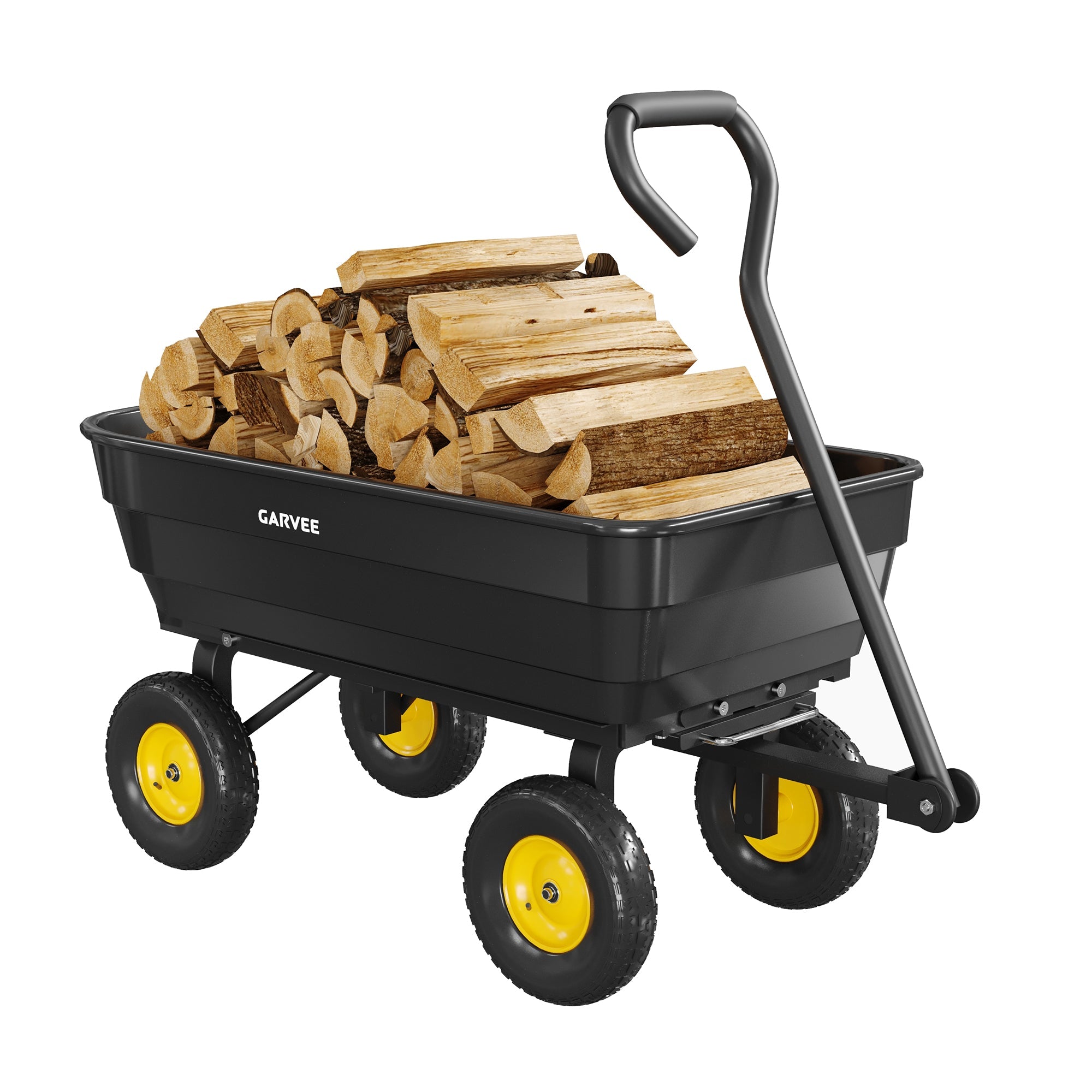 Garvee 600 lb Heavy-Duty Poly Garden Dump Cart, Utility Wagon with Quick-Tilt Dump System, 10" No-Flat All-Terrain Wheels, Convertible Tow Handle & Reinforced Steel Frame for Yard, Soil, Rocks & Landscaping, Black/Yellow