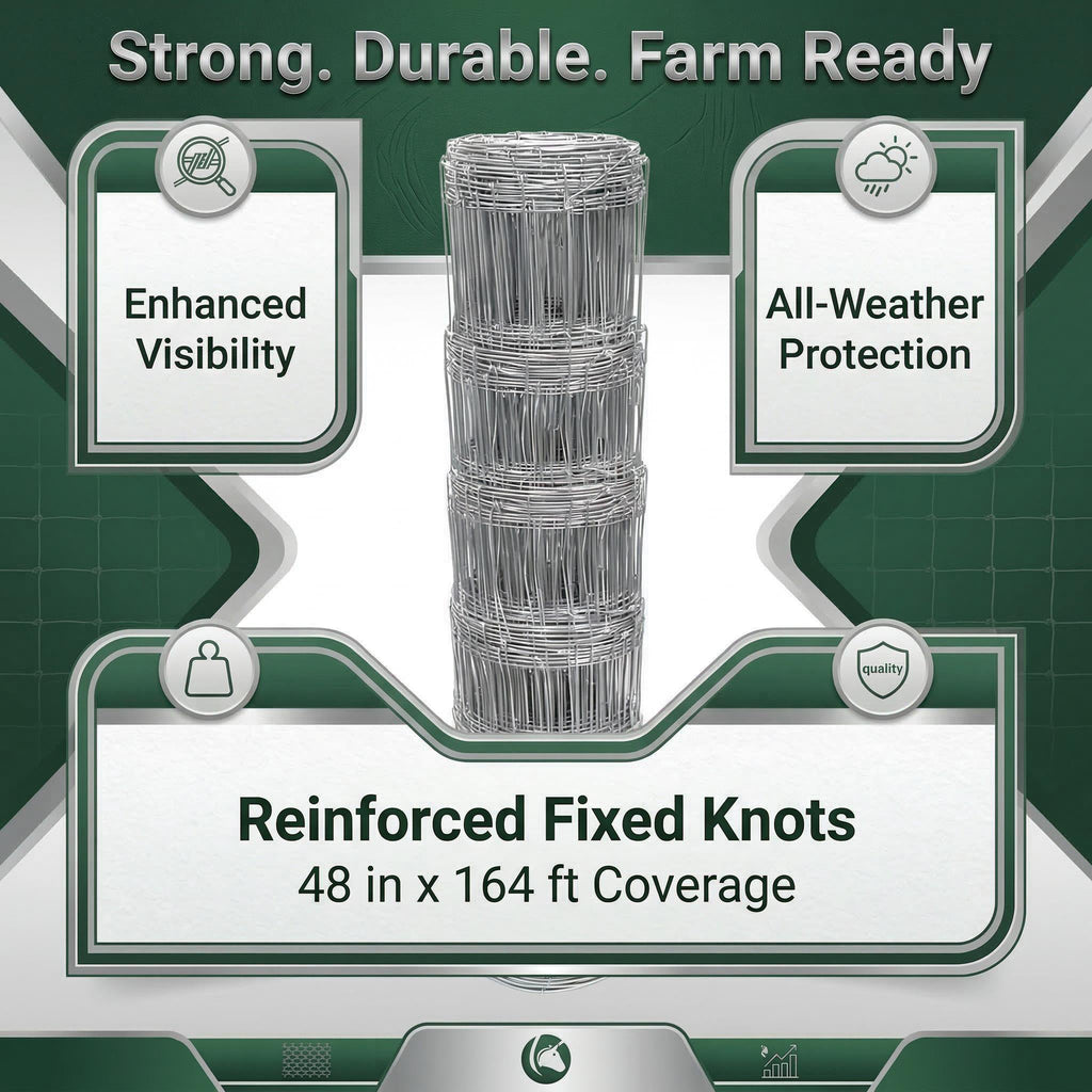 Garvee 3.9ft x 328ft Galvanized Cattle Fence, Fixed Knot Livestock Wire Fence, Heavy Duty Field Fence for Cattle Sheep Pig Deer, Rust Resistant Farm Fence for Pasture Garden