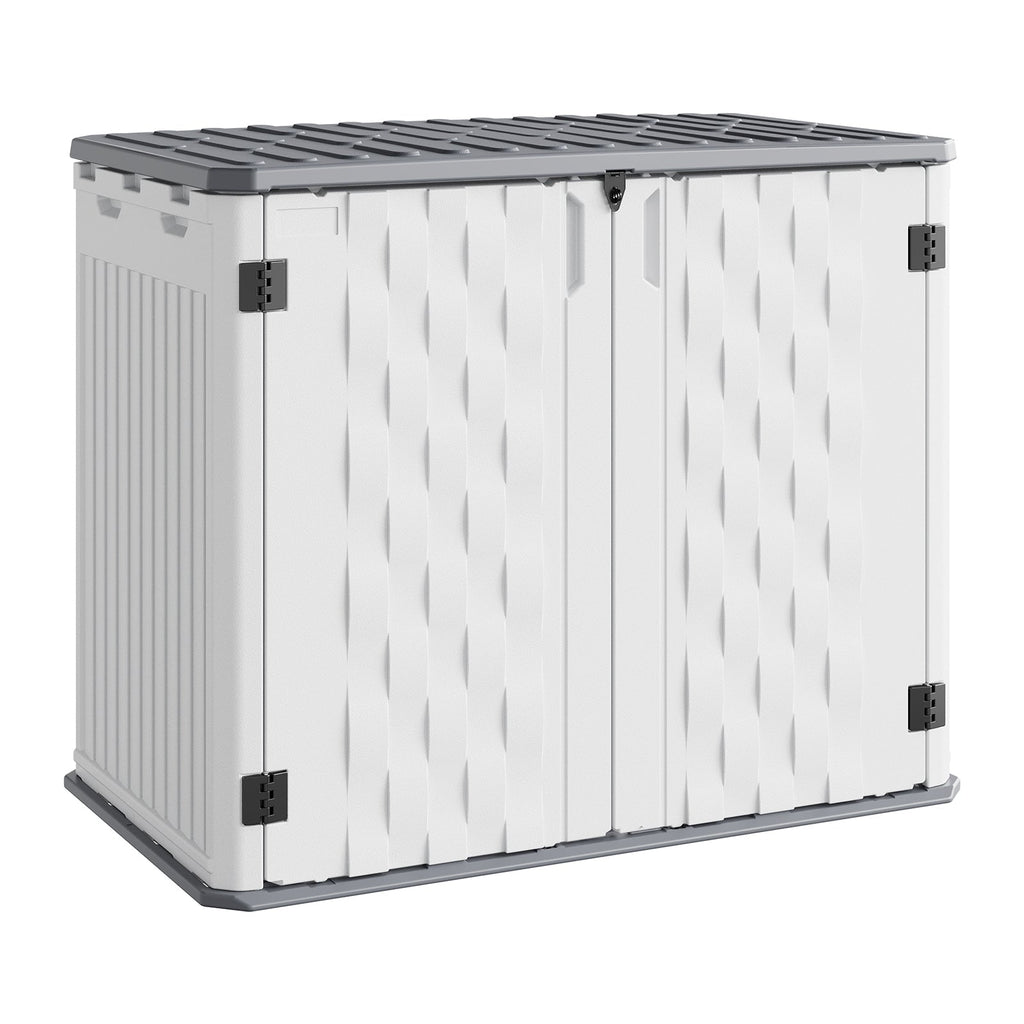 Garvee 34 Cu. Ft. Outdoor Resin Storage Shed, Waterproof HDPE Cabinet with Double Doors for Patio Tools, Cushions & Trash Cans, White