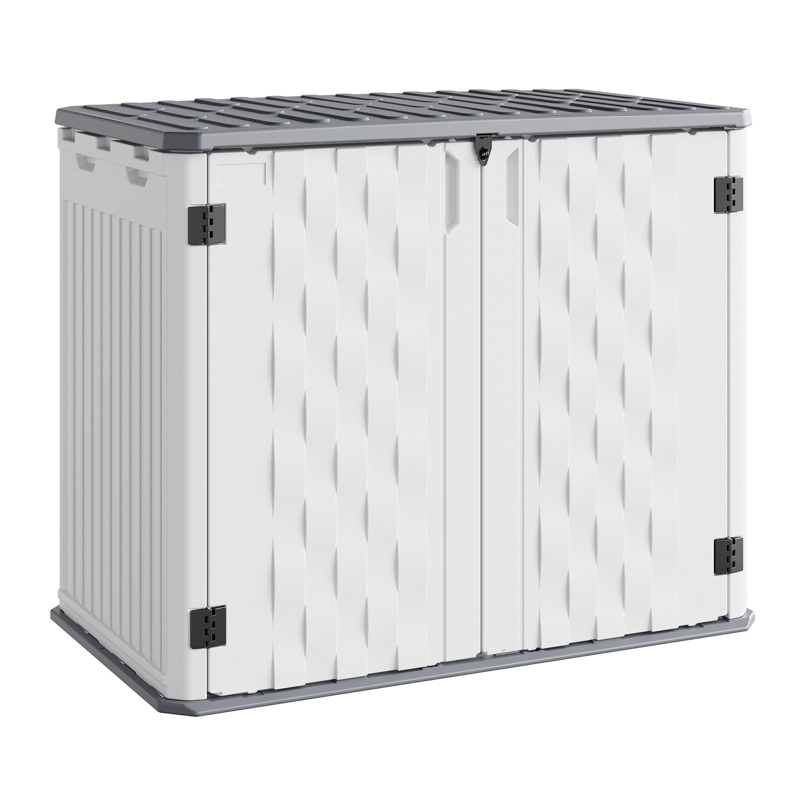 Garvee 34 Cu. Ft. Outdoor Resin Storage Shed, Waterproof HDPE Cabinet with Double Doors for Patio Tools, Cushions & Trash Cans, White