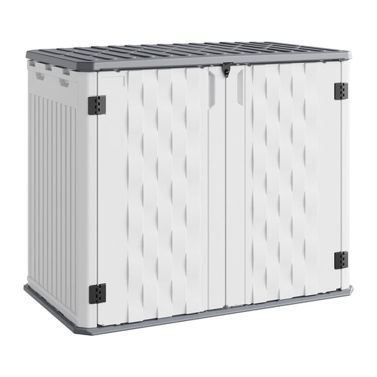 Garvee 34 Cu. Ft. Outdoor Resin Storage Shed, Waterproof HDPE Cabinet with Double Doors for Patio Tools, Cushions & Trash Cans, White