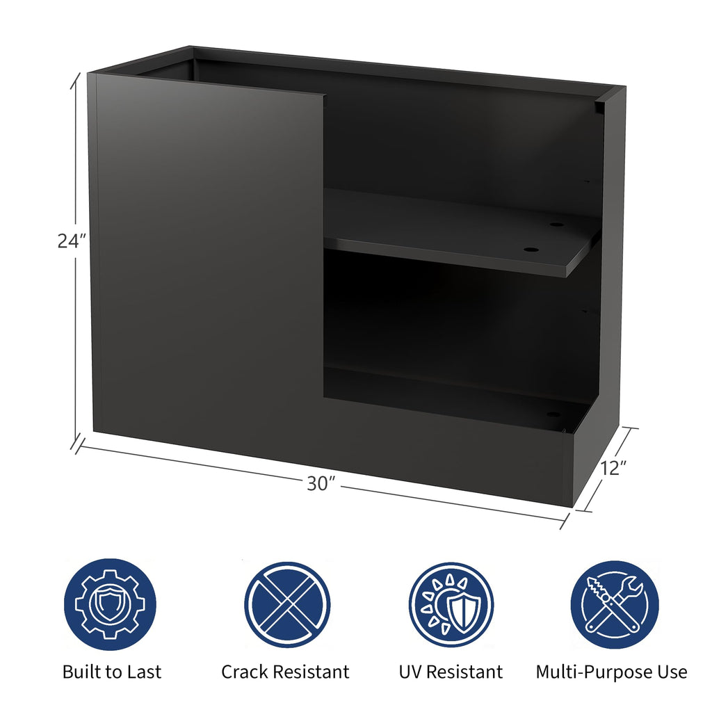 Garvee 30" L × 12" W × 24" H Tall Metal Planter Box, Galvanized Steel Rectangular Flower Planter with Drainage Holes and Removable Shelf for Patio, Porch and Indoor Use, Black