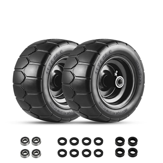 Garvee 2 Pack 11x6.00-5 Flat Free Lawn Mower Tire and Wheel, 353 lbs Load, Polyurethane, Puncture-Proof, 3/4" & 5/8" Bushings, Push Mowers & Garden Carts