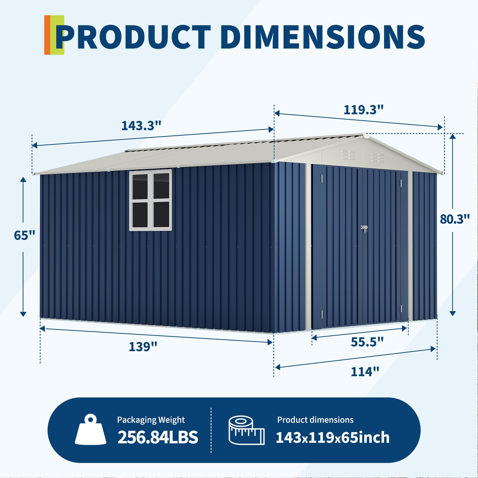 Garvee 10 x 12 FT Metal Outdoor Storage Shed, Weather-Resistant Galvanized Steel Tool House with Lockable Double Doors, Grid Window, Vents & Gable Roof, Navy Blue