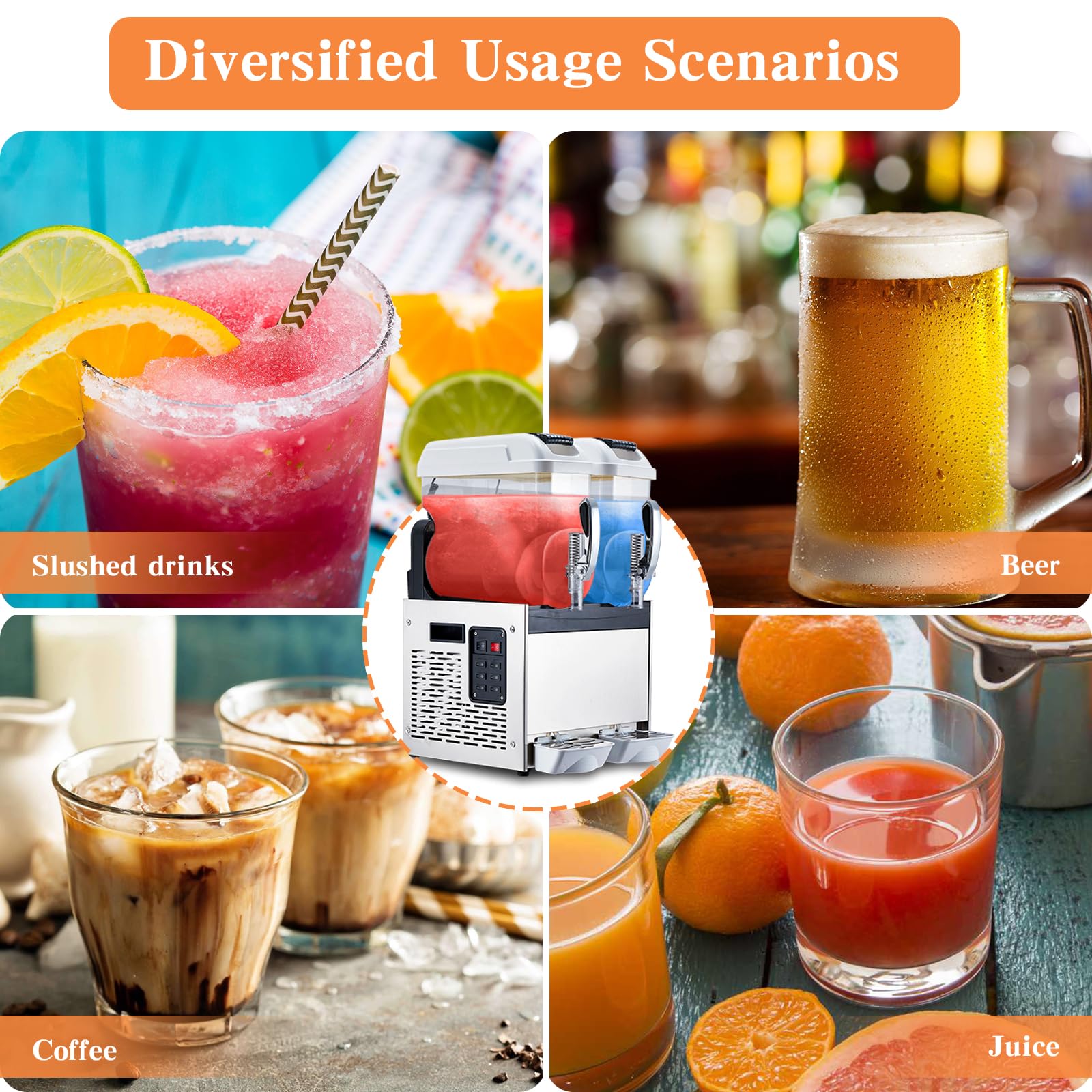 Garvee Commercial Slushie Machine - 4L*2 Capacity, Triple-Tank Options, Stainless Steel, Self-Cleaning, High-Speed Mixing - Ideal for Cocktails, Frozen Drinks, Coffee, Bars, Restaurants, Home,White