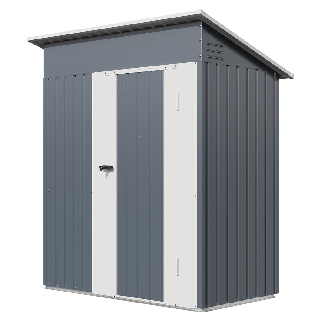 Garvee 5x3 FT Weather-Resistant Outdoor Metal Storage Outdoor Storage Unit – Lockable Doors, Vents & Spacious Backyard Organizer – Garden Tool, Lawn Equipment, Bike & Pool Supplies – Gray Color