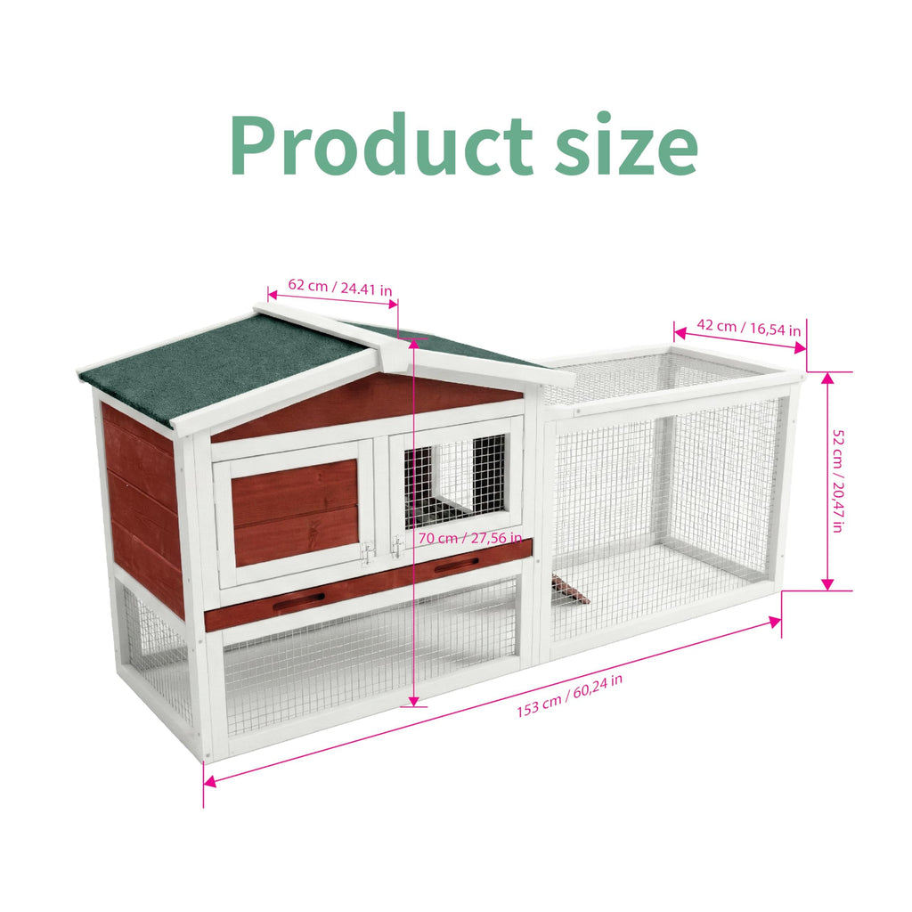 Garvee Large 2-Story Wooden Small Animal Cage for Rabbits, Guinea Pigs & Chickens - Weatherproof Indoor Outdoor Hutch with Anti-Chew Metal Frame, Removable Leak-Proof Tray, Secure Wire Mesh, Rufous White
