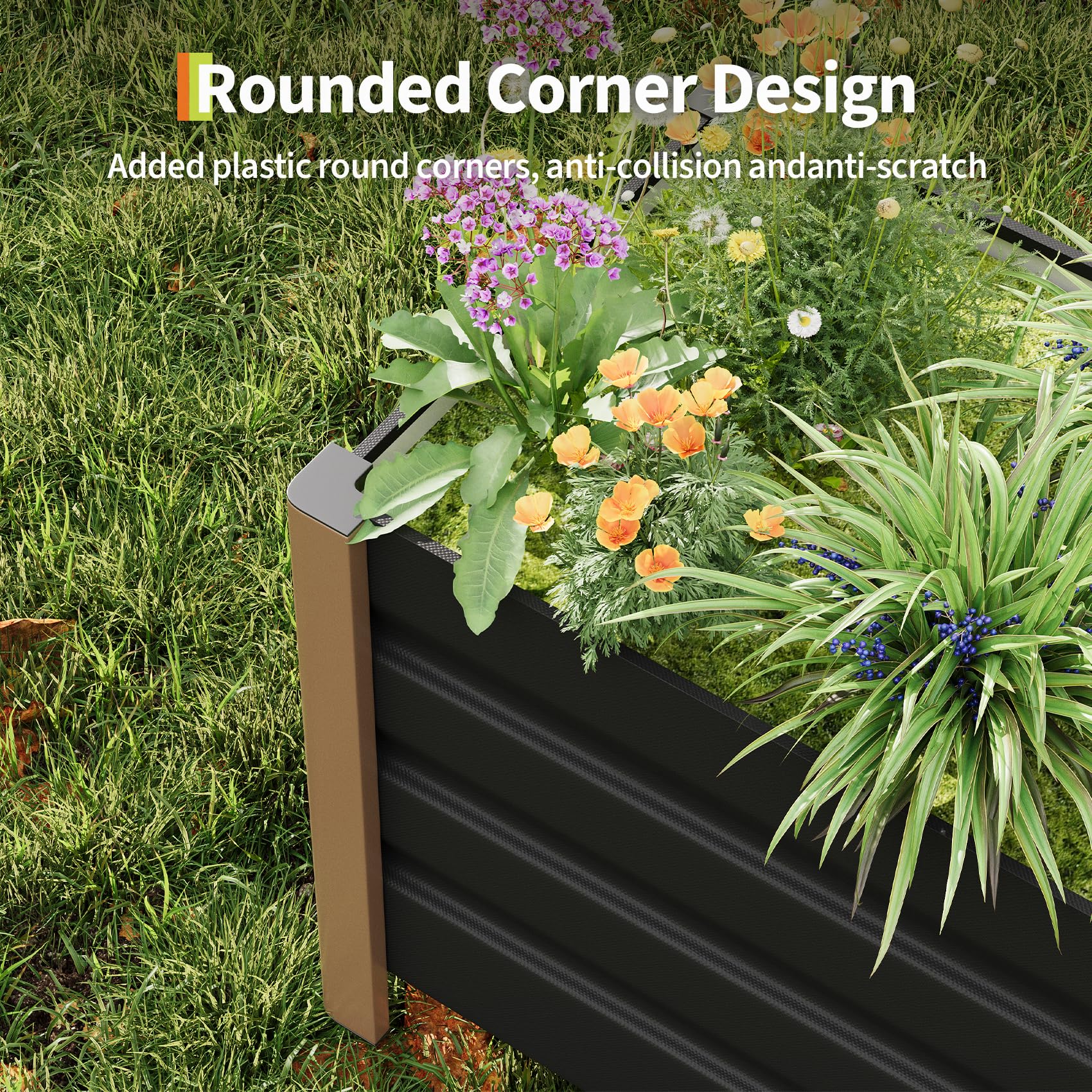 Garvee 3.3' × 1.3' × 1.5' Aluminum Raised Garden Bed, Deep Planter Box with Drainage Holes, Gray