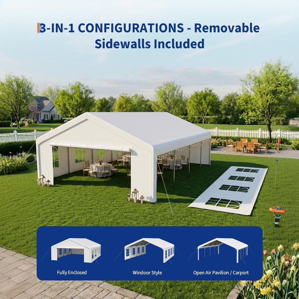 Garvee Party Tent 20×33 ft, 160g PE Canopy, Galvanized Steel Frame with Mesh Screens & Roll-Up Doors for Weddings Events