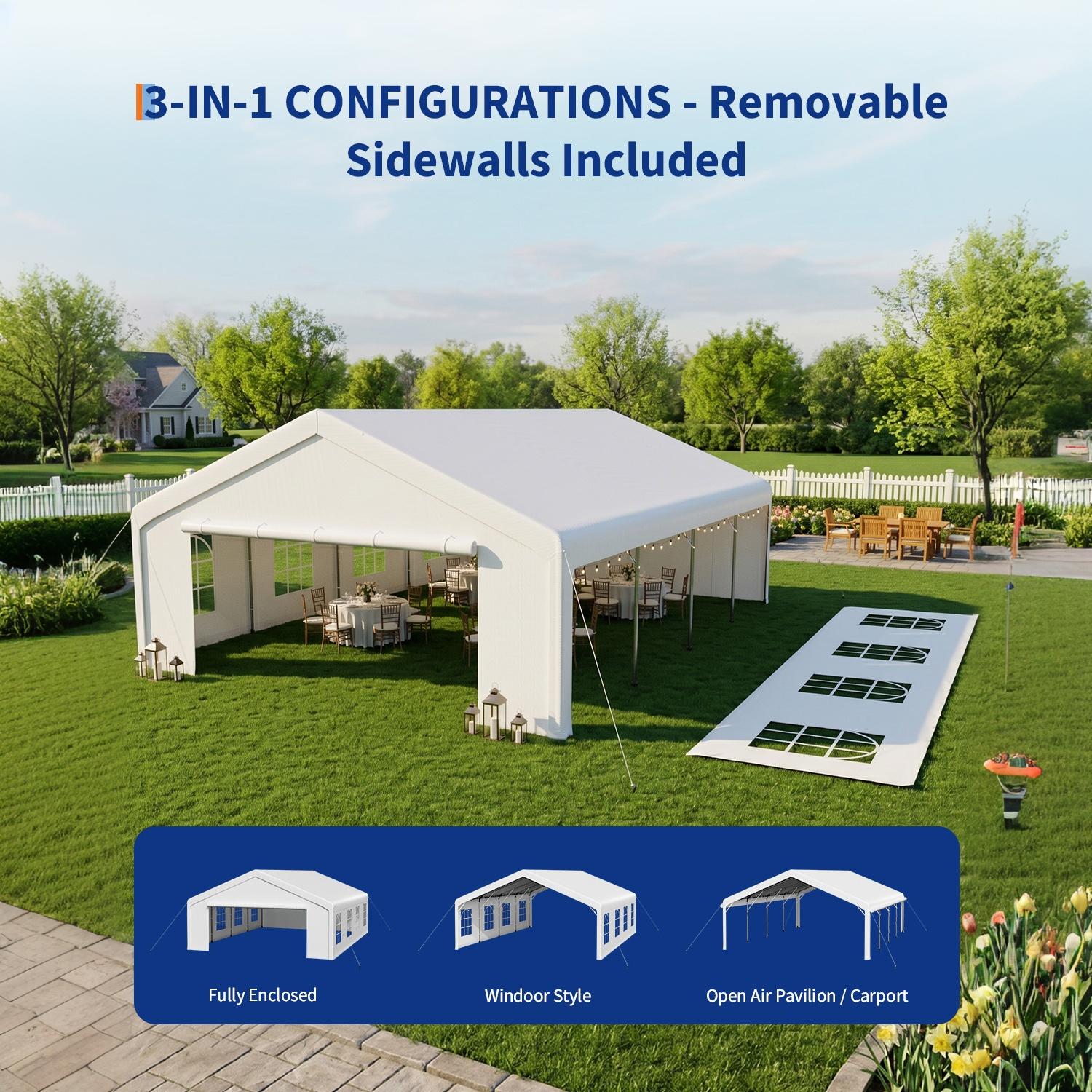 Garvee Party Tent 20×33 ft, 160g PE Canopy, Galvanized Steel Frame with Mesh Screens & Roll-Up Doors for Weddings Events