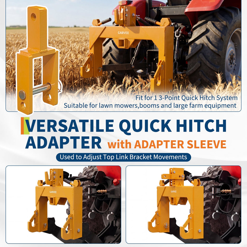 Garvee Heavy Duty 3-Point Quick Hitch Tool Set for Category 1 Tractors - Upgraded Versatile Adapter, 2" Receiver, 5-Level Adjustable Bolt, 3000 lbs Capacity, Trailer Hitch Attachment - Yellow