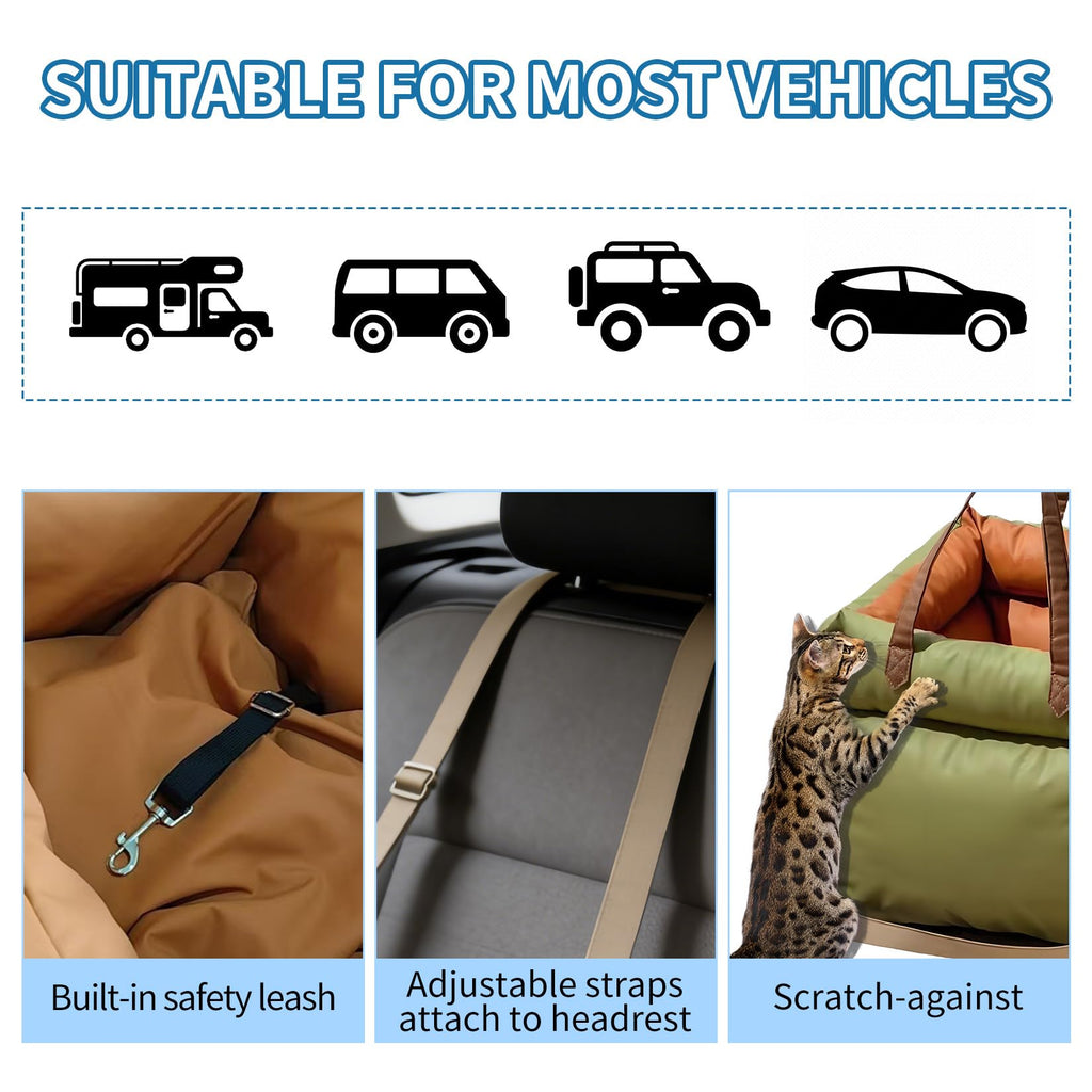 Garvee Dog Booster Car Seat, Waterproof PU Leather Upholstered Cat Bed for Car with Storage Pockets, Portable Pet Seat, Bite-Resistant, Perfect for Travel and Home