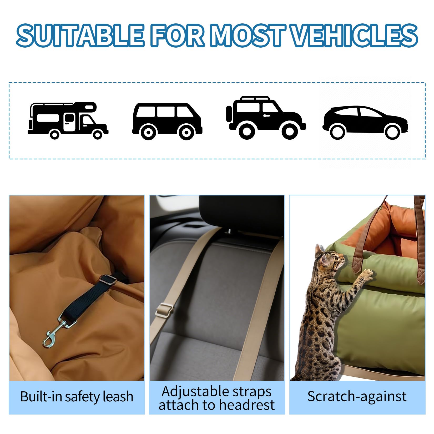 Garvee Dog Booster Car Seat, Waterproof PU Leather Upholstered Cat Bed for Car with Storage Pockets, Portable Pet Seat, Bite-Resistant, Perfect for Travel and Home