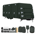 Garvee 30-33FT Heavy-Duty Trailer Cover for Campers, 4-Ply Oxford RV Cover with Waterproof Roof, Breathable Side Vents, UV Protection, Tie-Down Straps, Zipper Access, Tire Covers, and Storage Bag, Green
